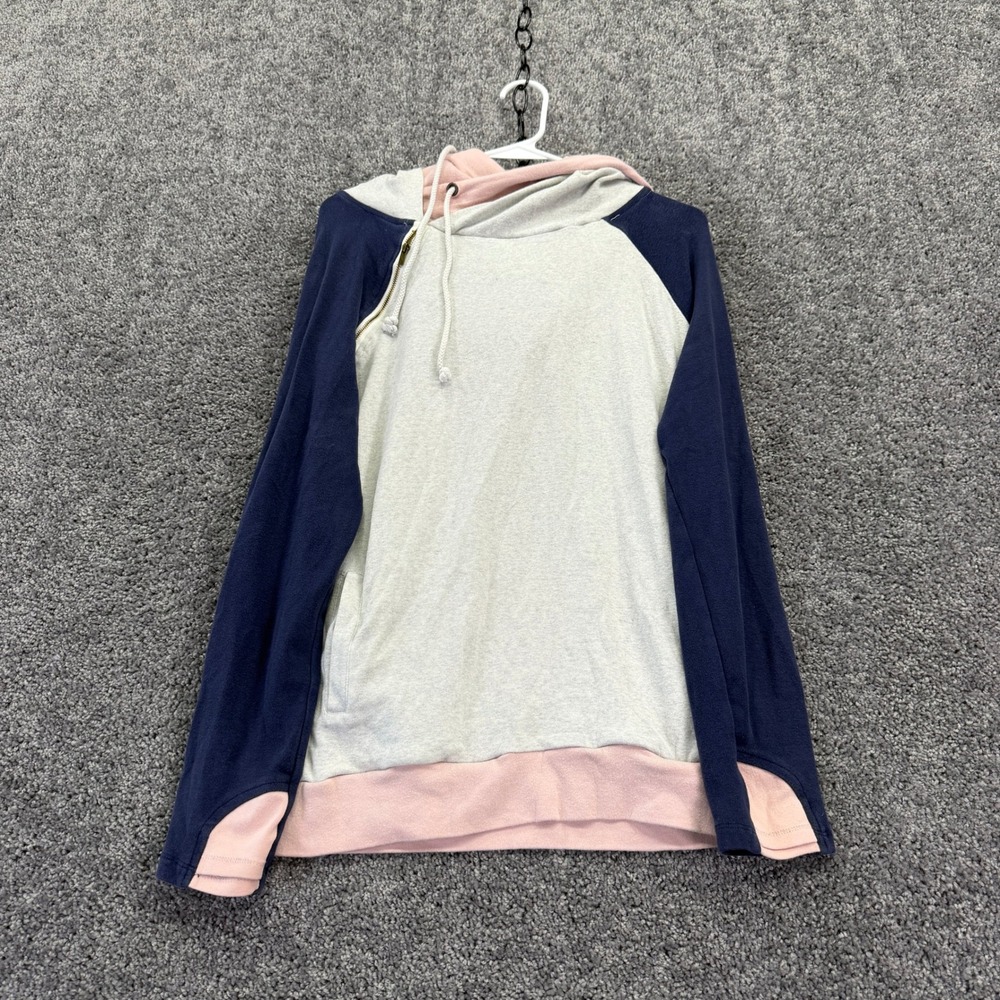 Hoodie Womens Large Gray Navy Pink Raglan Side Zip Pullover